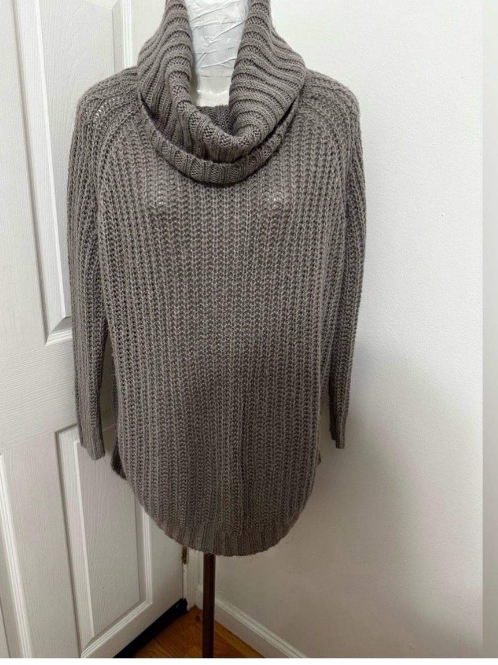 Relaxed Cowl Neck Sweater Tunic in Taupe
